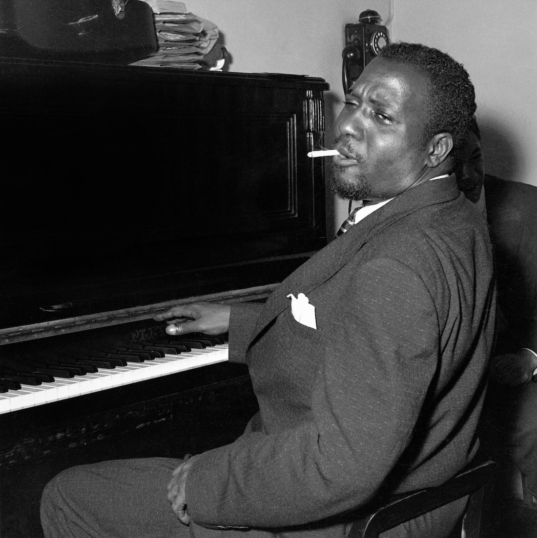 Thelonious Monk, Salle Pleyel backstage, June 1954, by Marcel Fleiss
