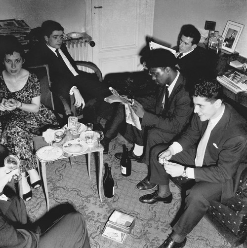 Ny Renaud, Jean-Marie Ingrand, Frank Isola, Thelonious Monk, Sacha Distel, Marcel Fleiss parents’ apartement at Trocadéro, Paris XVI, by Marcel Fleiss